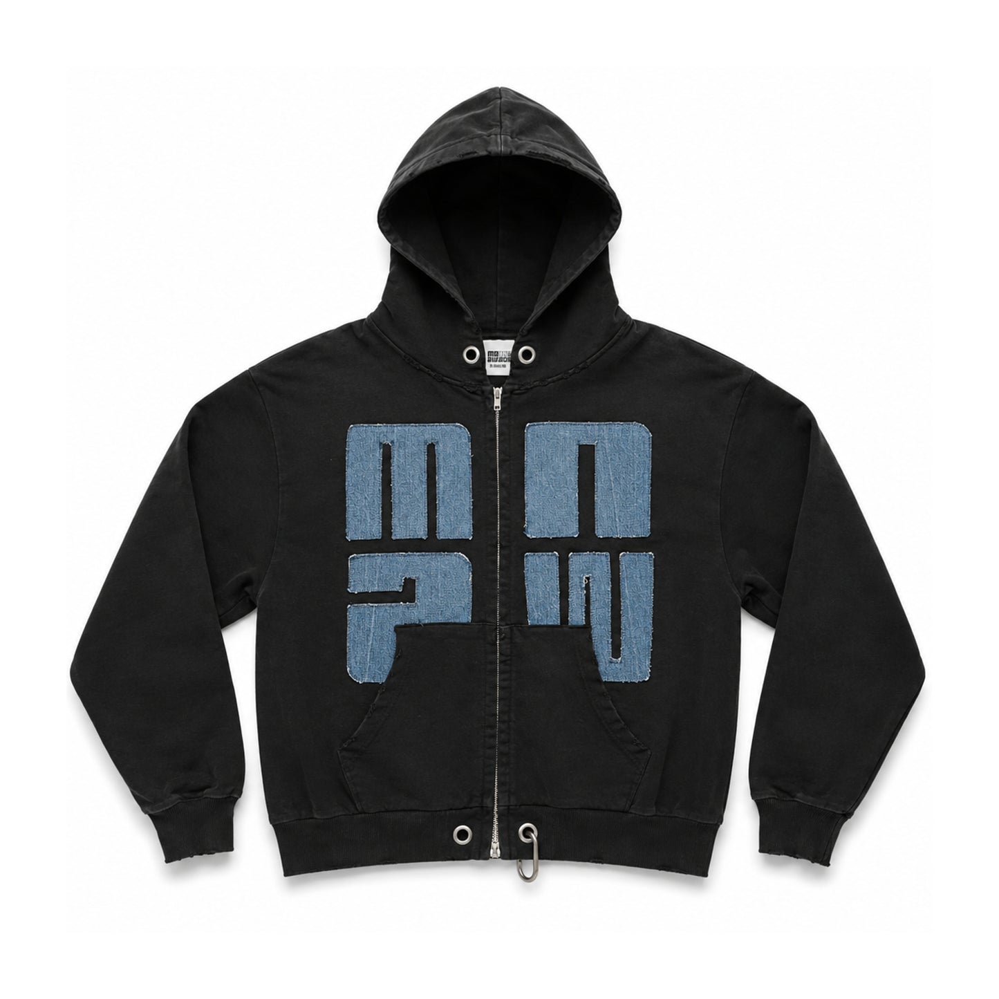 Upcycled Denim Oversized Zip-Up Hoodie