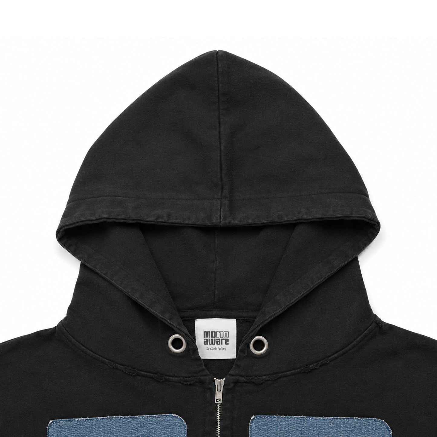 Upcycled Denim Oversized Zip-Up Hoodie