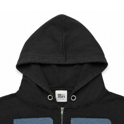 Upcycled Denim Oversized Zip-Up Hoodie