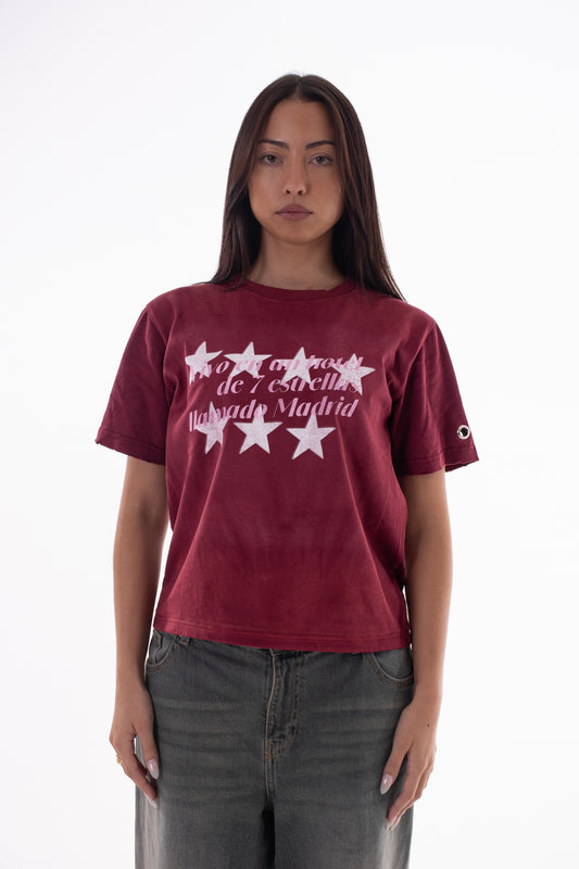 Camiseta Cropped con Acabado Sunfade y Detalles Desgastados