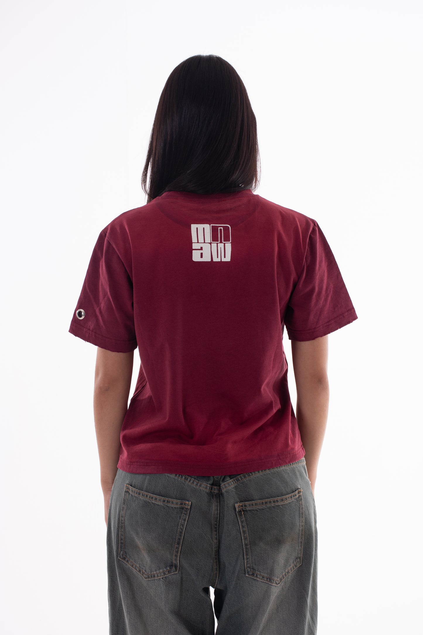 Camiseta Cropped con Acabado Sunfade y Detalles Desgastados