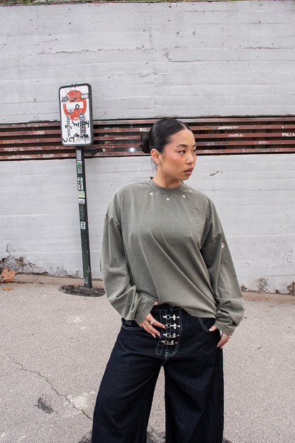 Camiseta de Manga Larga con Broches Metálicos